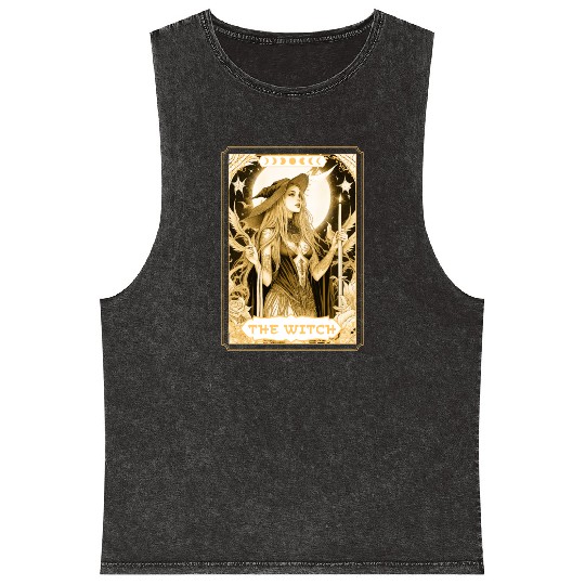 Dark Witch Tarot Card Magic Boho Mystic Celestial Mineral Wash Tank Tops