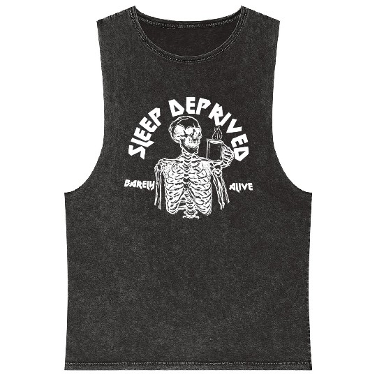 Funny Skeleton Drinking Coffee Mineral Wash Tank Tops