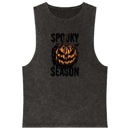 Halloween Jack O Lantern Spooky Season Mineral Wash Tank Tops