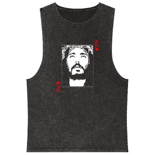 Jesus Is King Jesus King Of Hearts Card Christian Mineral Wash Tank Tops