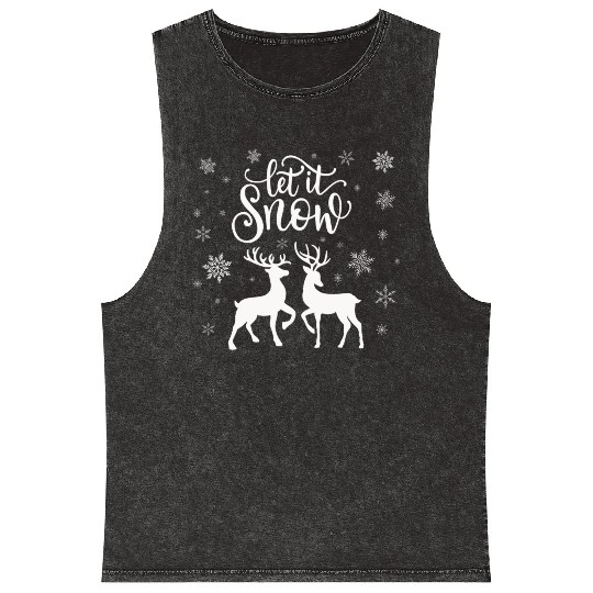 Let It Snow With Deer And Snowflakes Mineral Wash Tank Tops