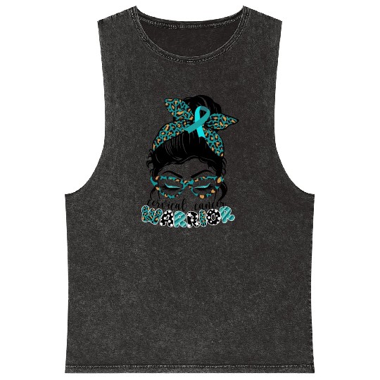 Cervical Cancer Warrior Messy Bun Girl Design Mineral Wash Tank Tops
