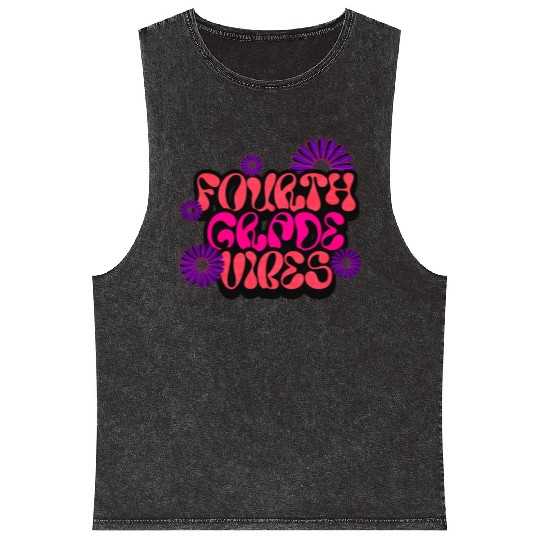 Fourth Grade Vibes for School Guys Neon Colors Flo Mineral Wash Tank Tops