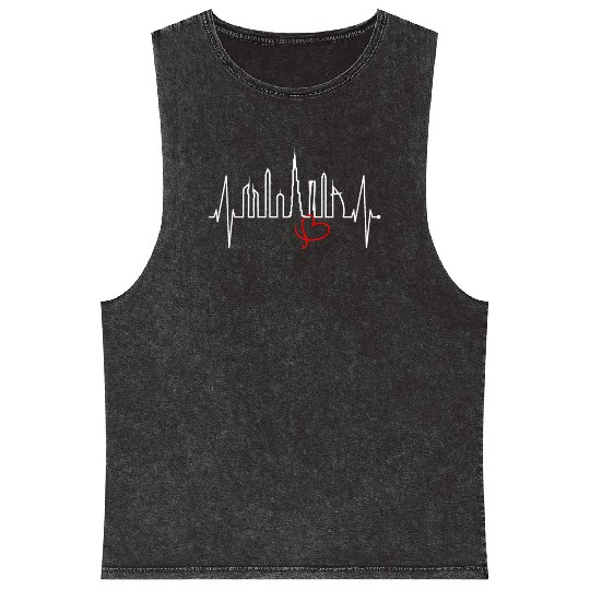 Dubai Skyline Heartbeat Burj Khalifa Silhouette Mineral Wash Tank Tops
