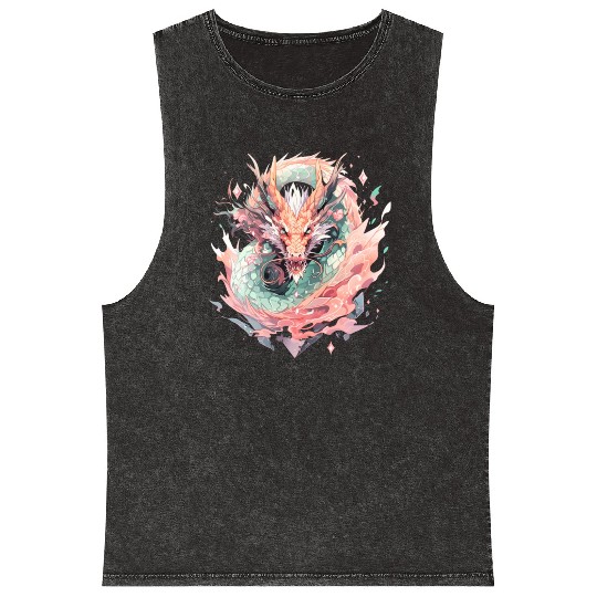 Adorable Crystal Chinese Dragon Mineral Wash Tank Tops