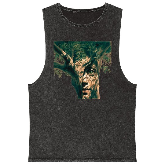 Olive tree and face Mineral Wash Tank Tops