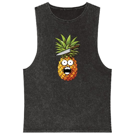 Funny Shocked Pineapple Mineral Wash Tank Tops