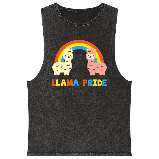Llama Pride Alpaca Gay Fun Sweet Rainbow Mineral Wash Tank Tops