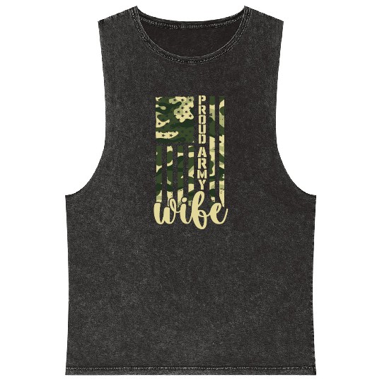 Proud Army Wife American Soldier US Flag Military Mineral Wash Tank Tops