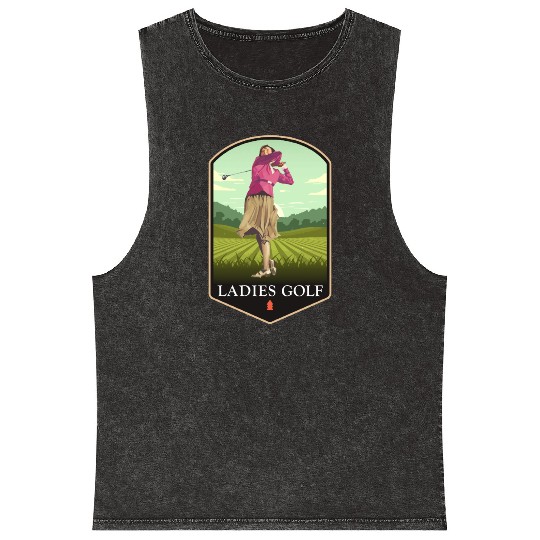 Ladies Golf Course Girl Golfer Vintage Play Women Mineral Wash Tank Tops
