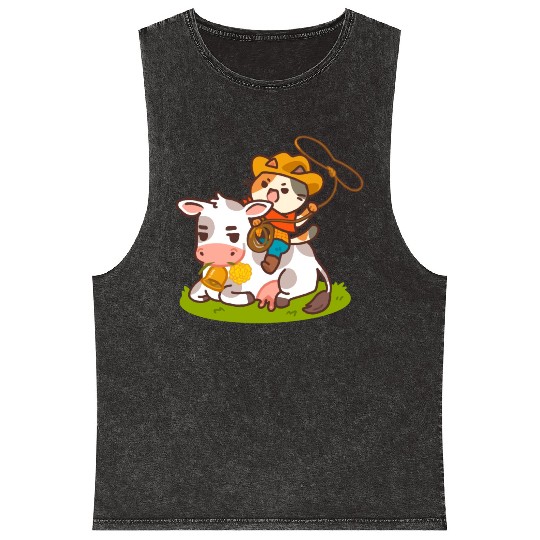 Meow Dy Yeehaw Cowboy Cat Mineral Wash Tank Tops