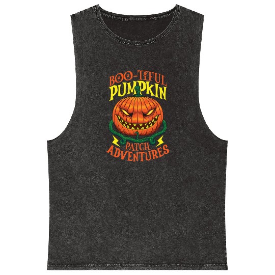 Scary Pumpkin Halloween Costume Autumn Fall Gift Mineral Wash Tank Tops