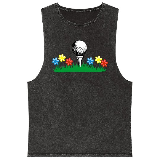 Golf ball on grass field with flowers Mineral Wash Tank Tops