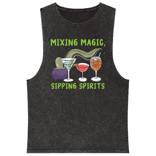 Mixing Magic Sipping Spirits Bartender Halloween Mineral Wash Tank Tops