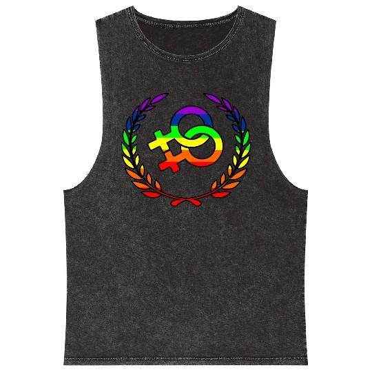 Rainbow lesbians pride logo laurel wreath Mineral Wash Tank Tops