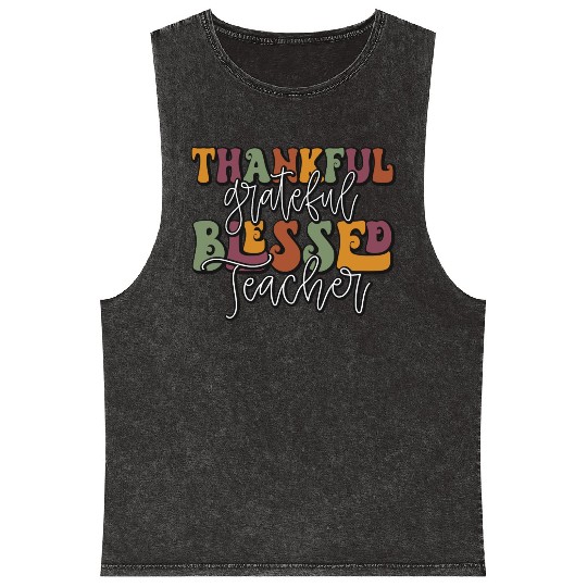 One Thankful Teacher Thanksgiving Teacher Fall Mineral Wash Tank Tops