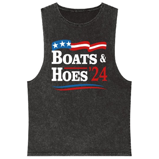 Boats & Hoes 24 Vintage Retro Meme Step Brother Mineral Wash Tank Tops