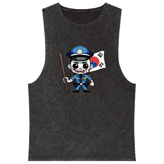Police Korean Zombie Mineral Wash Tank Tops