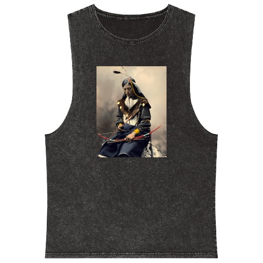 Native American Chief Bone Necklace With Bow Arrow Mineral Wash Tank Tops