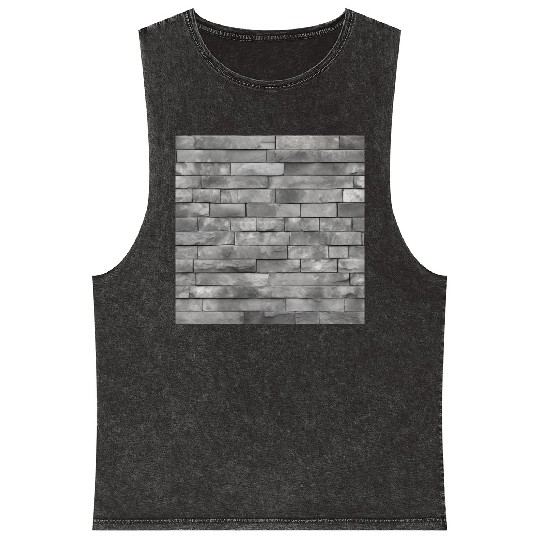 Gray Stone Brick Wall Pattern Mineral Wash Tank Tops
