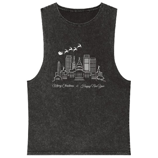 Merry Christmas Happy New Year Washington DC Mineral Wash Tank Tops