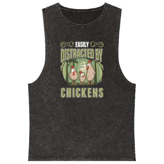 Easily Distracted By Chickens Chicken Mineral Wash Tank Tops