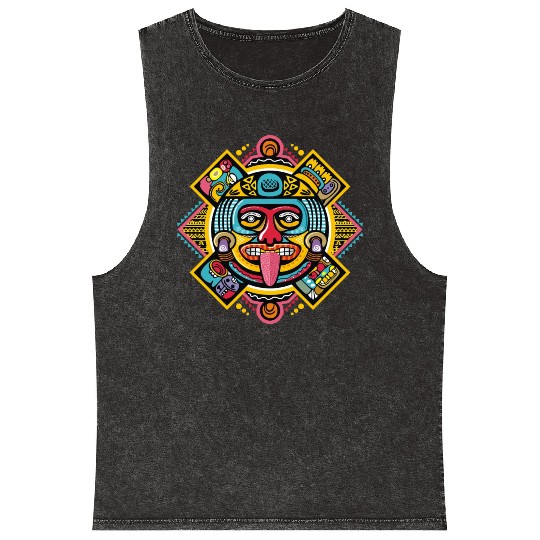 Colorful Aztec Illustration: Ethnic Ornament Mineral Wash Tank Tops