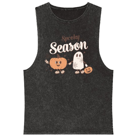 Spooky Season Ghost Pumpkin Friends Mineral Wash Tank Tops