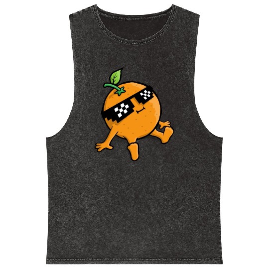 Cool Relaxing Orange Fruit Pixel Sunglasses Face Mineral Wash Tank Tops