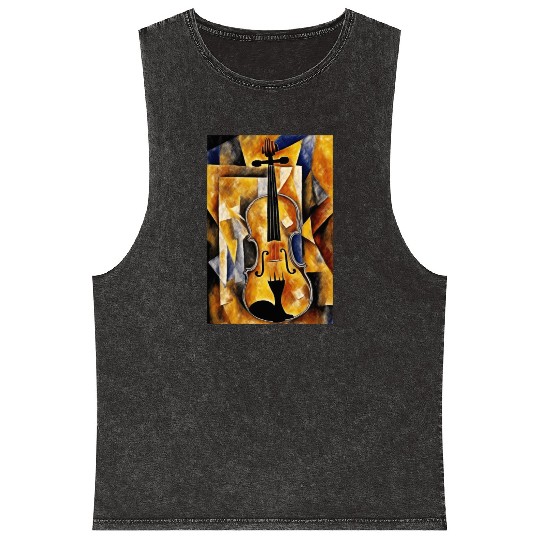 Violin Painting with Geometric Art Mineral Wash Tank Tops