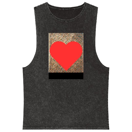Romantic Red Love Heart on Brown Dotted Background Mineral Wash Tank Tops
