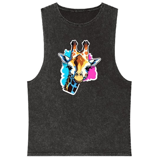 Giraffe Color Splash Giraffe Head Mineral Wash Tank Tops