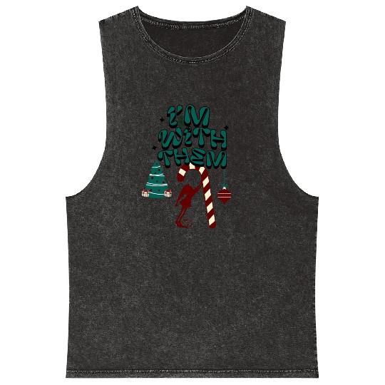 "Im with them" Christmas Elf design 2 Mineral Wash Tank Tops
