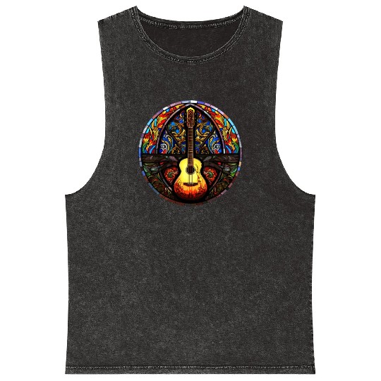 Unique Holy Guitar Art Design - Stained Glass Art Mineral Wash Tank Tops