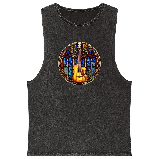 Stained Glass Art - Stylish Colorful Guitar Mineral Wash Tank Tops