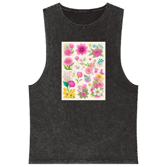 Buttercup and Marigold Spring Flowers Mineral Wash Tank Tops