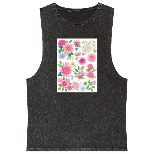 Lavender and Lilac Spring Flowers Mineral Wash Tank Tops