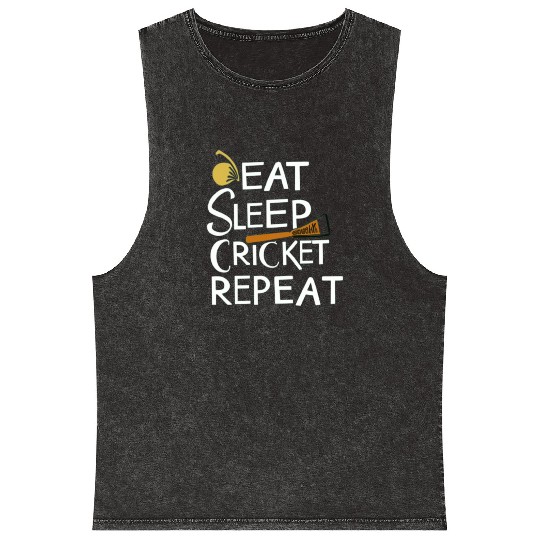 Eat Sleep Cricket Repeat: Cricket Lover's Mineral Wash Tank Tops