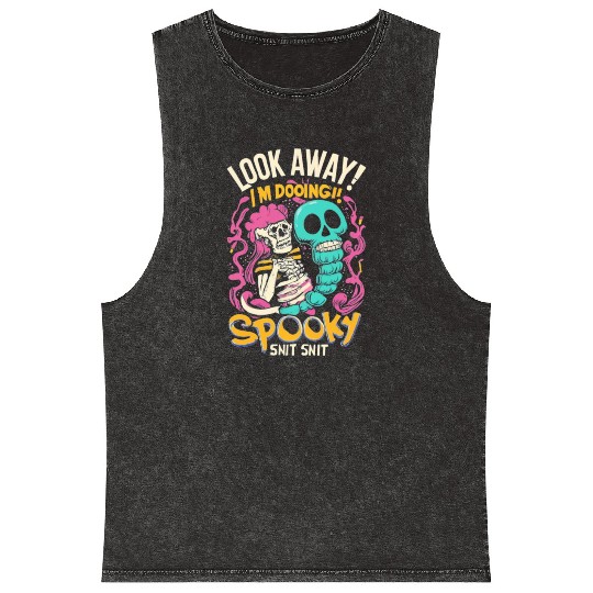 Spooky Shit Skeleton Girl Arm Halloween Voodoo Mineral Wash Tank Tops