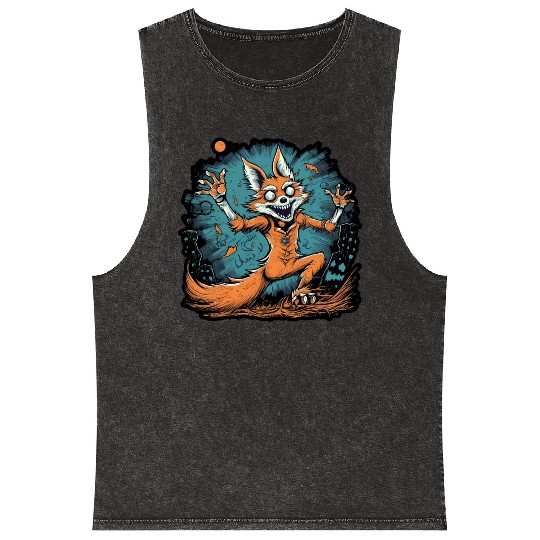 Halloween Fuchs Skeleton Mineral Wash Tank Tops