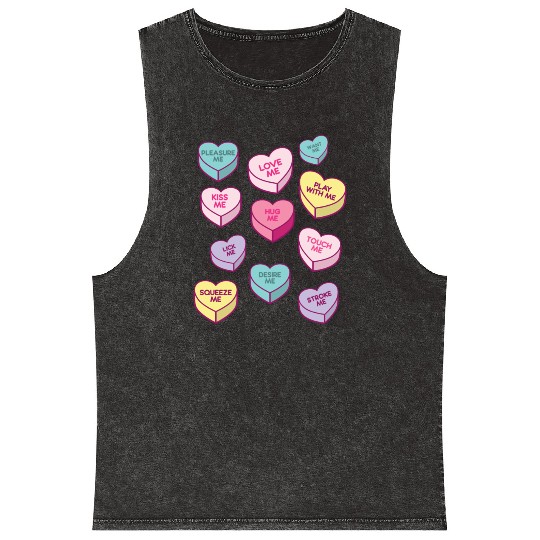 Love Me Kiss Me Pleasure Me Candy Hearts Mineral Wash Tank Tops