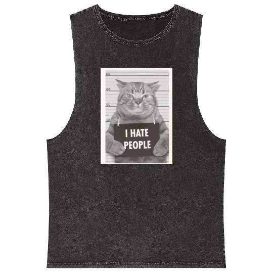 I hate people cat Mineral Wash Tank Tops