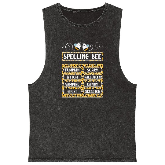 Spelling Bee Halloween Teachers Mineral Wash Tank Tops