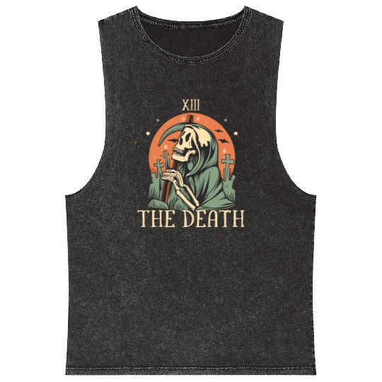 The Death Magic Tarot Skeleton Halloween Mineral Wash Tank Tops