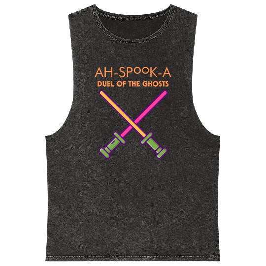 Ahs-Booka: Duel of the Ghosts Retro Halloween Mineral Wash Tank Tops