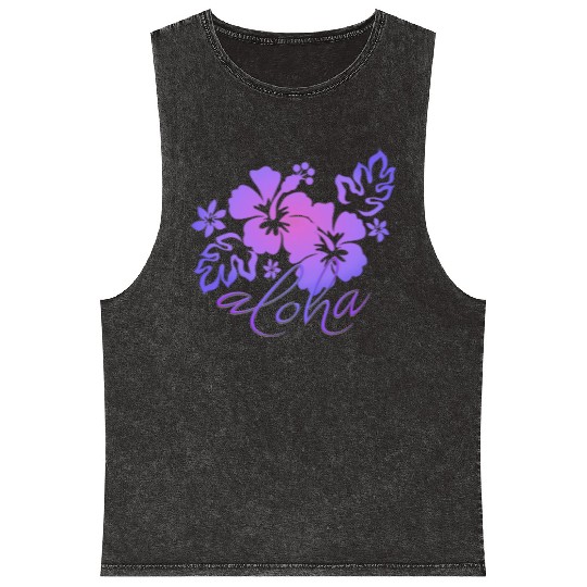Sunset Hibiscus Aloha Graphic Mineral Wash Tank Tops