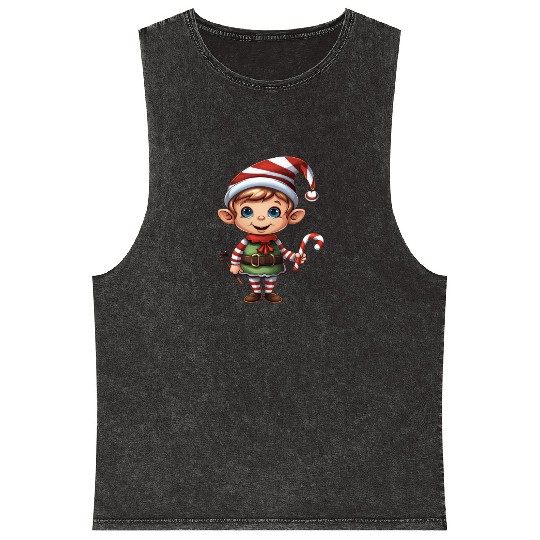 Christmas Elf Candy Cane X-Mas Pajamas Party Mineral Wash Tank Tops