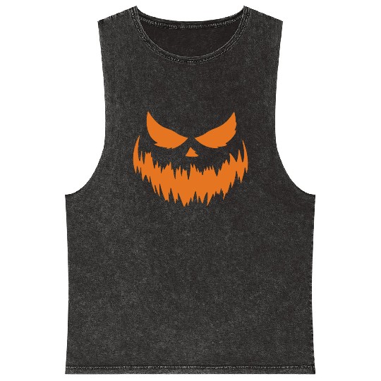 Jack O Lantern Scary Carved Pumpkin Face Halloween Mineral Wash Tank Tops
