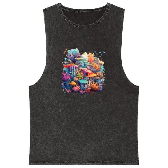 Coral Kaleidoscope: Nature's Mosaic Mineral Wash Tank Tops