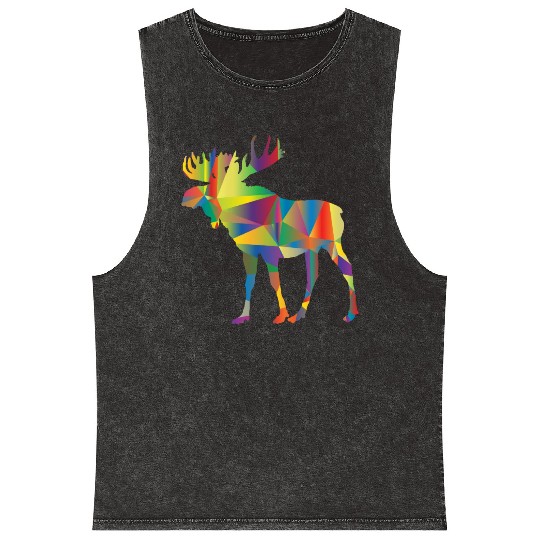 Moose Art Colorful Elk Canada Alaska Hunting Deer Mineral Wash Tank Tops